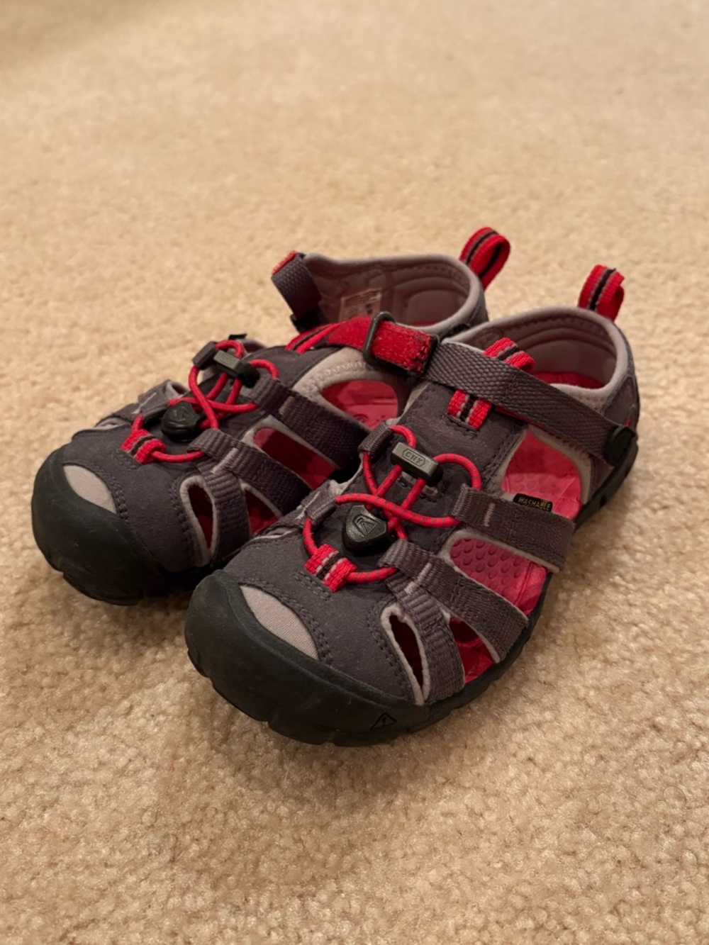 Kids Grey and Red Closed-Toe Outdoor Sandals